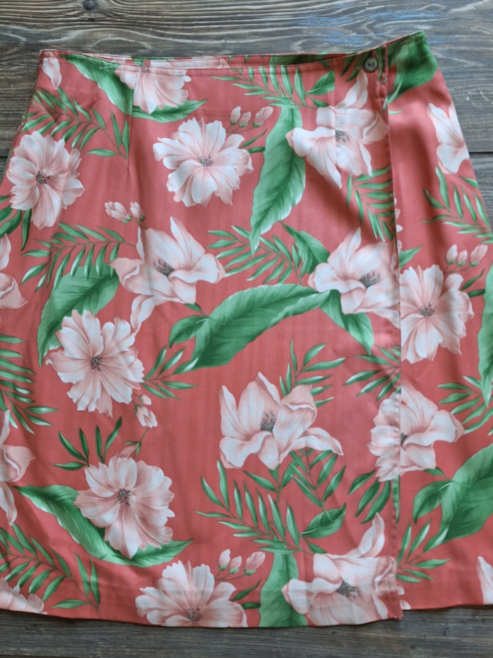 Island Waves Tropical Flowers Floral Wrap Style Silk Skirt Coral Pink Resort